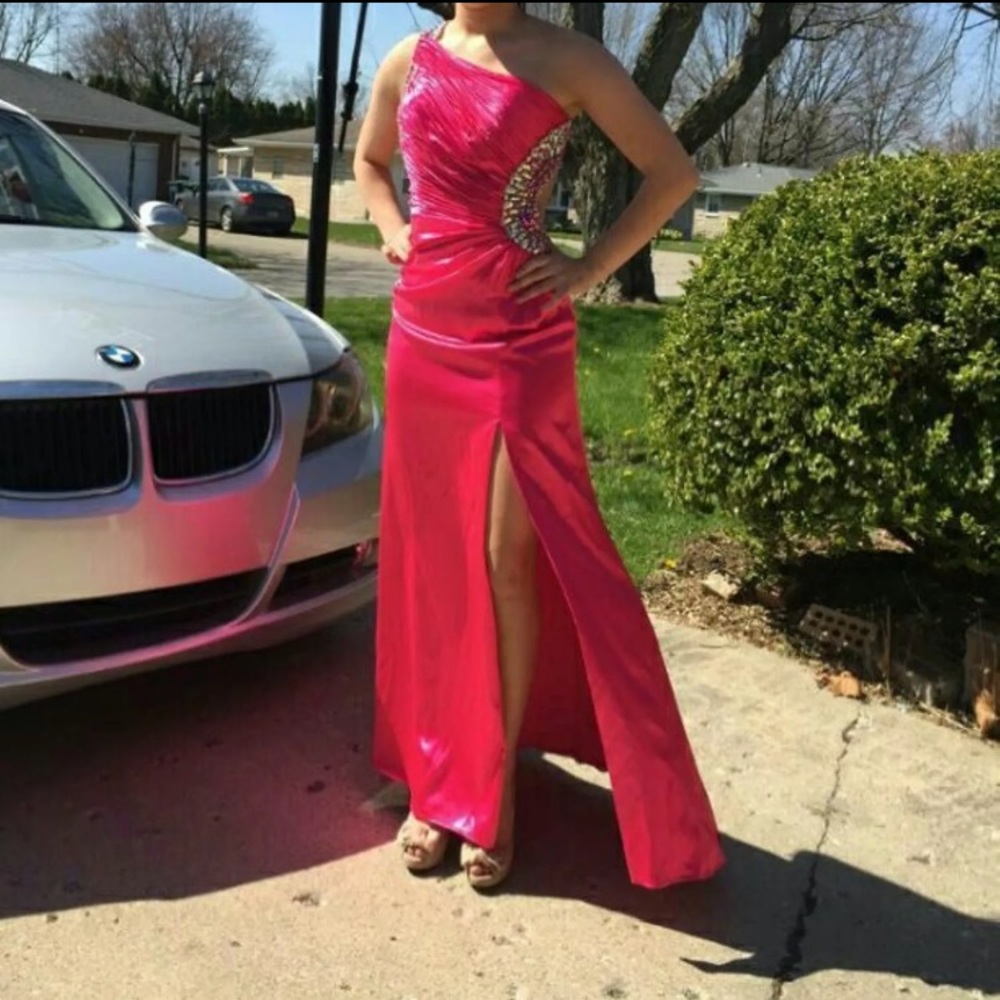 Tony Bowls Fuchsia Satin Prom Dress